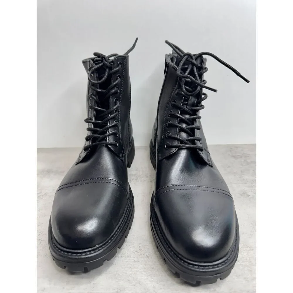 BP‎ Lace Up Boots Size 9.5 Black Leather Block Heel Rubber Sole NEW